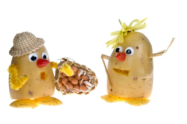 Batatas com chapéus — Fotografia de Stock