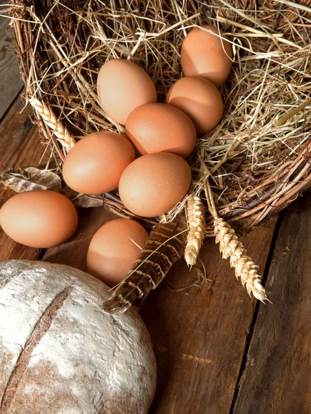 stock image Eggs and vintage bread
