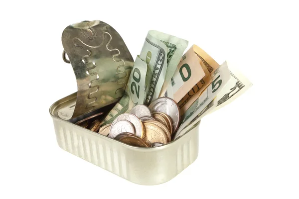 Tin of dollars — Stock Photo, Image