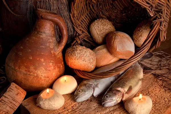 Miracle of bread and fish — Stock Photo, Image