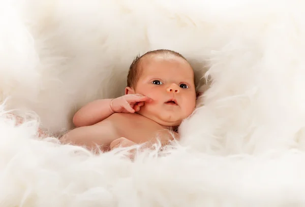 Bebé en piel de oveja — Foto de Stock