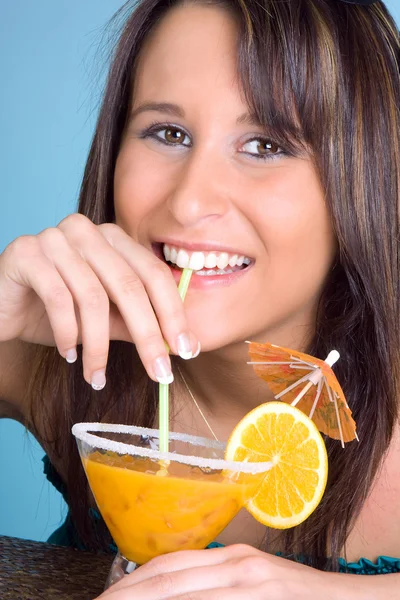 Sumo de laranja com um sorriso — Fotografia de Stock
