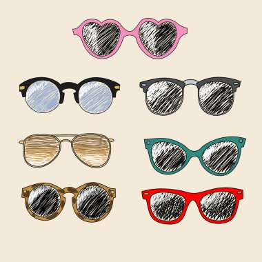 Set of cartoon retro sunglasses