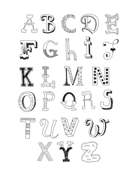 Cute retro hand drawn alphabet in black and white — Stock Vector ...