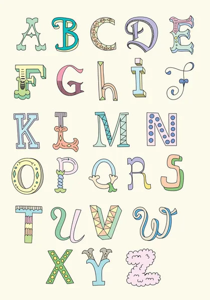 Doodle hand drawn alphabet in pastel tints Royalty Free Stock Vectors