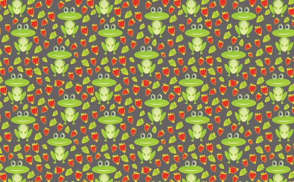 Seamless pattern with frog and strawberry 2 — Stock Vector