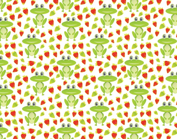 개구리와 딸기와 함께 완벽 한 패턴 — 스톡 벡터