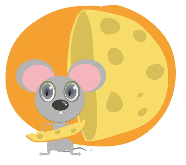 Little mouse hold peace of cheese — Stock Vector