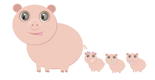 Anne domuz ve onun küçük domuzcuklar — Stok Vektör