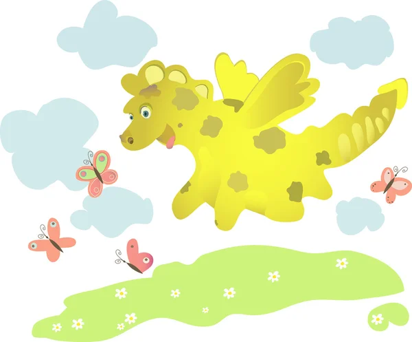 Yellow cartoon dragon — Stock Vector