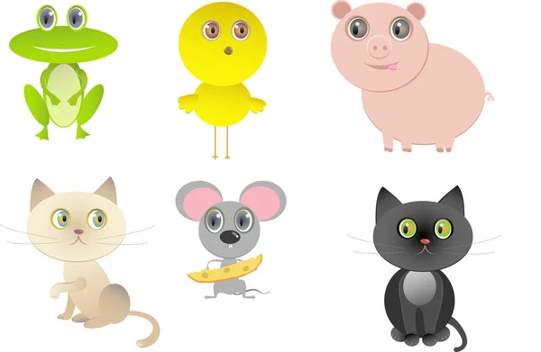 Conjunto de divertidos animales de dibujos animados para su diseño — Vector de stock