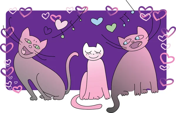 Ilustracja z kotów śpiewu w nocy — Wektor stockowy
