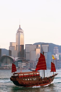 Junk Boat in Hong Kong Harbour clipart