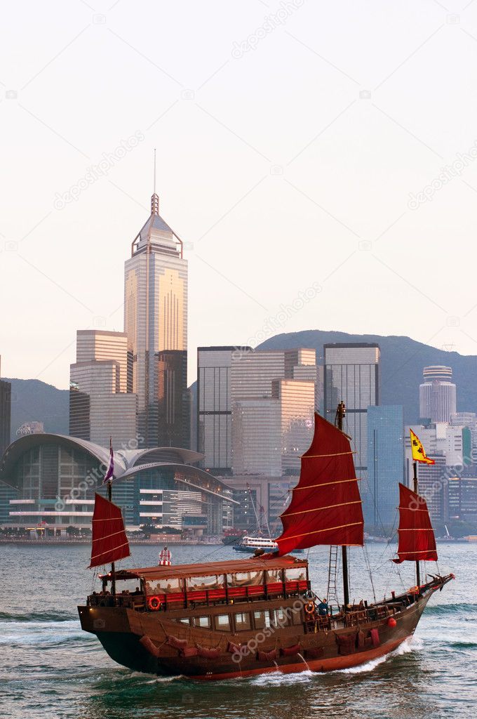 Junk Boat in Hong Kong Harbour