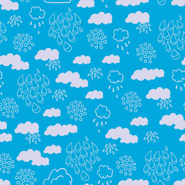 Patrón azul sin costuras con nubes lluviosas — Vector de stock