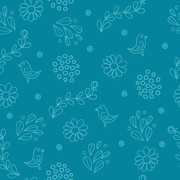 Nahtloses Muster mit Vögeln, Blumen und Blättern — Stockvektor