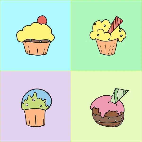 Gâteaux et glaces mignons — Image vectorielle