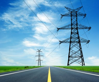 Highway and high-voltage tower clipart