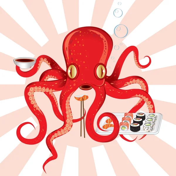 Japan octopus sushi feast — Stock Vector
