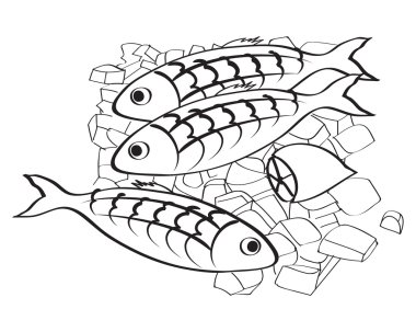 Vector fresh fish and lemon on the ice clipart