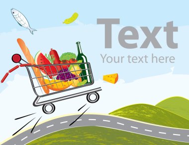 Trolley full of delicious food on the road clipart