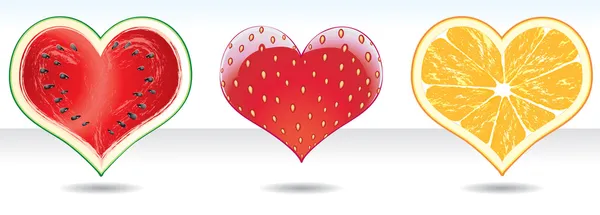 Corazón de fruta. Conjunto de iconos vectoriales — Archivo Imágenes Vectoriales