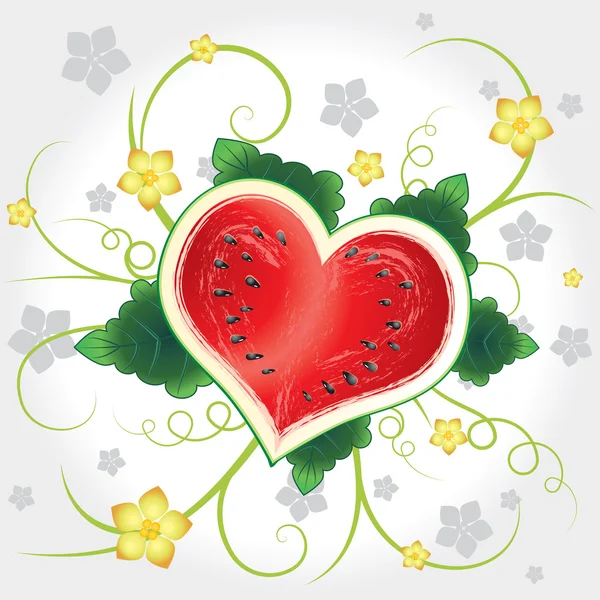 Coeur vecteur pastèque avec tourbillon — Image vectorielle