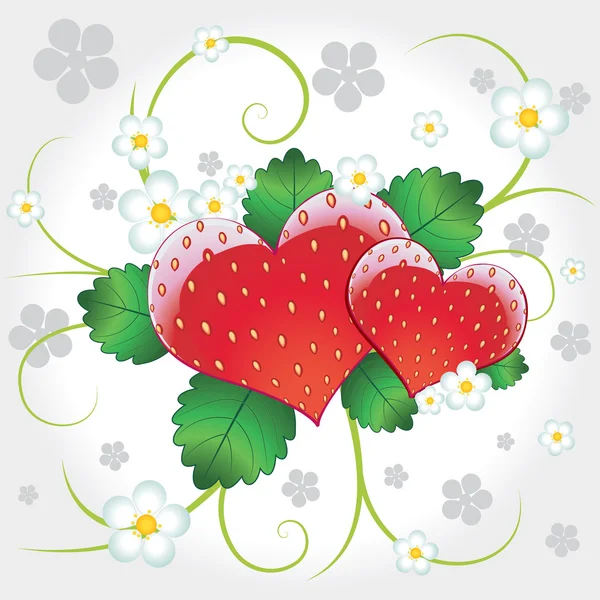 Coeurs vecteurs de fraises avec tourbillon — Image vectorielle