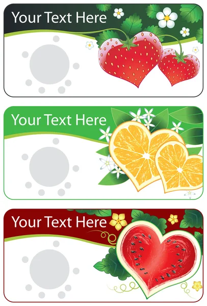 Set of banners with vector fruits hearts — Stock Vector