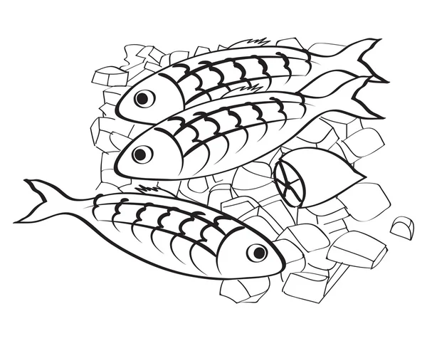 Vektorové čerstvé ryby a citron na ledě — Stockový vektor