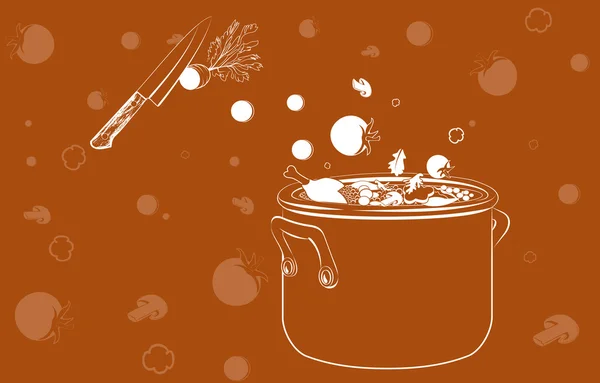 Sebze arka plan ile çorba pişirme — Stok Vektör