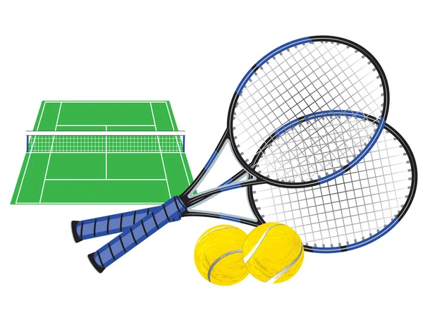 Court de tennis et raquettes — Image vectorielle