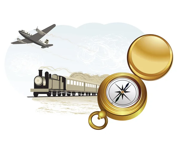 stock vector Compass, train and plane