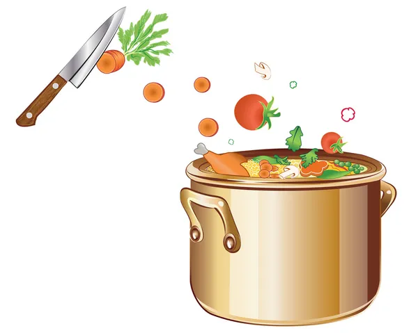 Cozinhar sopa com legumes —  Vetores de Stock