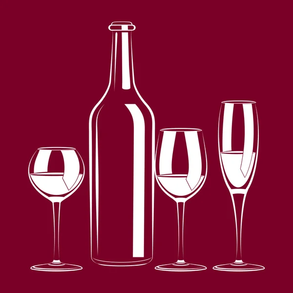 Jahrgangsstilleben mit Wein und Glas — Stockvektor