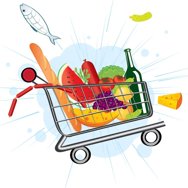 Flying trolley at the supermarket — Stock Vector
