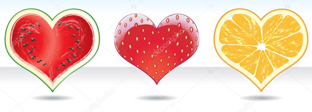 Fruit heart. Vector icons set
