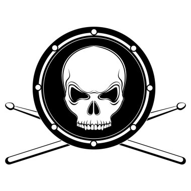 Vector jolly Roger drum skull with drumsticks clipart