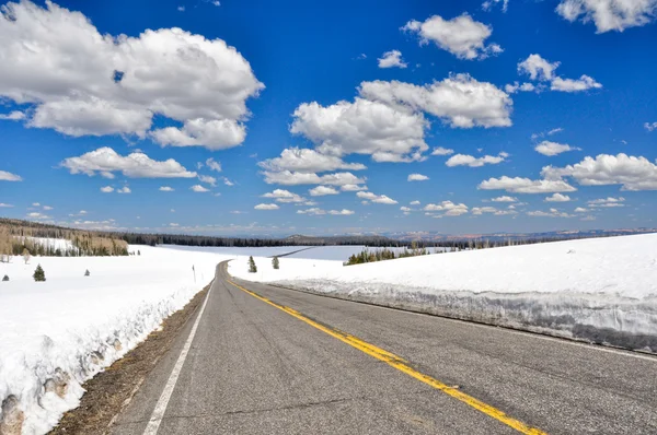 Carretera y paisaje nevado, Utah (USA) ) — Foto de Stock