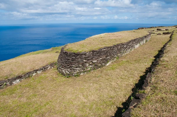 Orongo ruiny na wyspie Wielkanocnej, chile — Zdjęcie stockowe