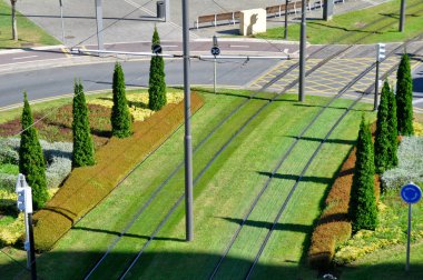 Tram track in Bilbao, Spain clipart