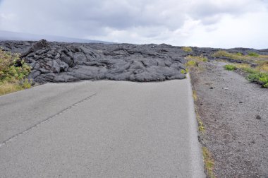 Road closed by lava in Hawaii Volcanoes National Park clipart