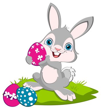 Easter Bunny and tree eggs clipart