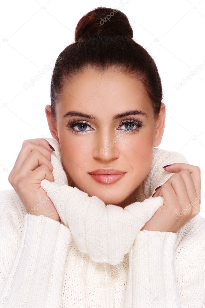 Girl in white pullover