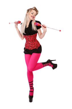 Pin-up girl with clubs clipart