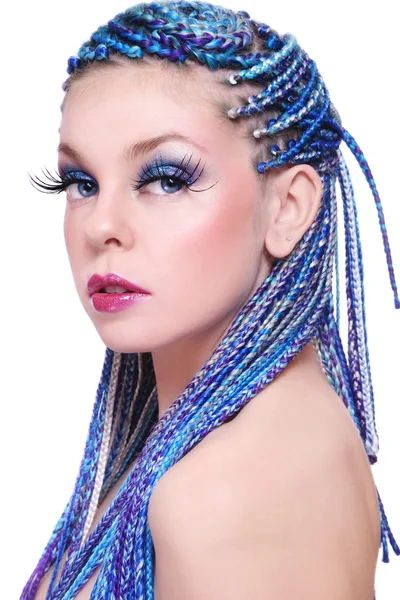 Piękno z niebieskie włosy — Zdjęcie stockowe