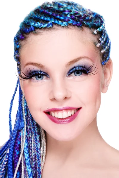 Schoonheid met blauwe haren — Stockfoto