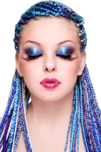 A szépség a kék haj — Stock Fotó