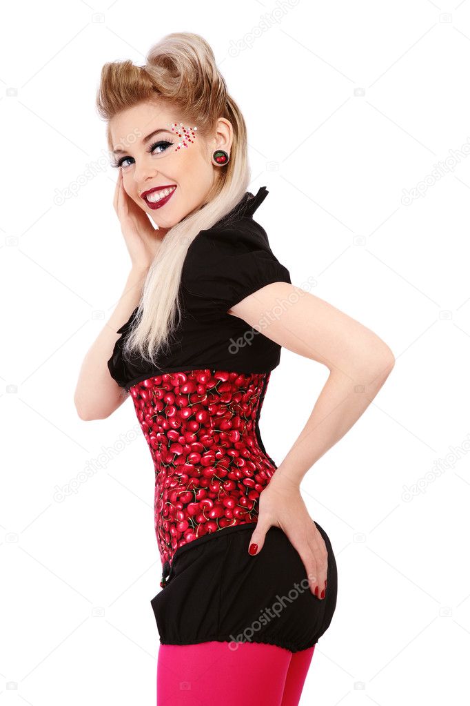 Smiling girl in corset