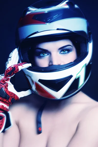 Woman in biker helmet — Stock Photo, Image